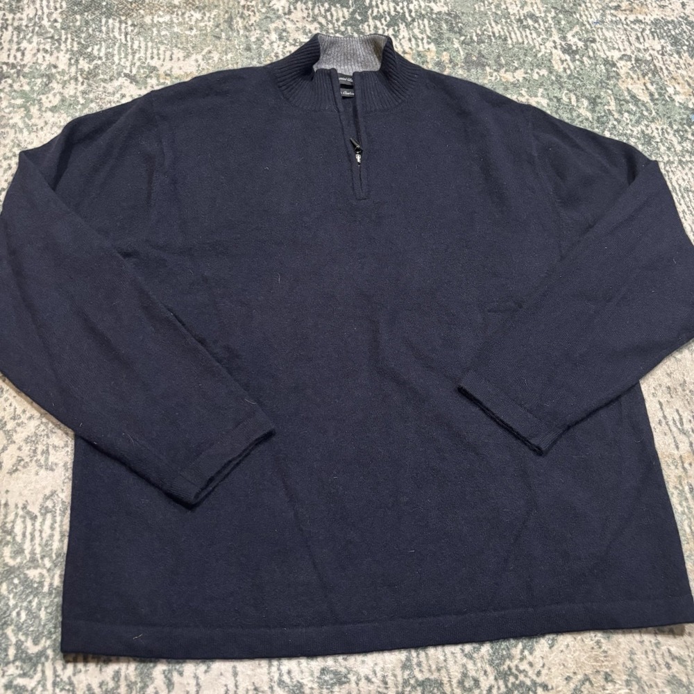 Daniel Bishop Cashmere Quarter Zip Sweater Xl Navy Blue
